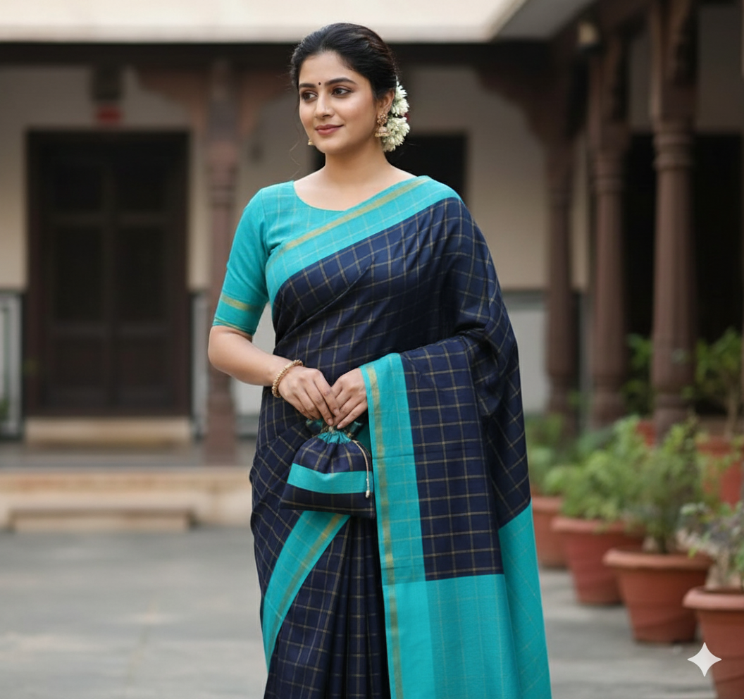 Checked Saree  100% cotton - Madurai Sungudi cotton