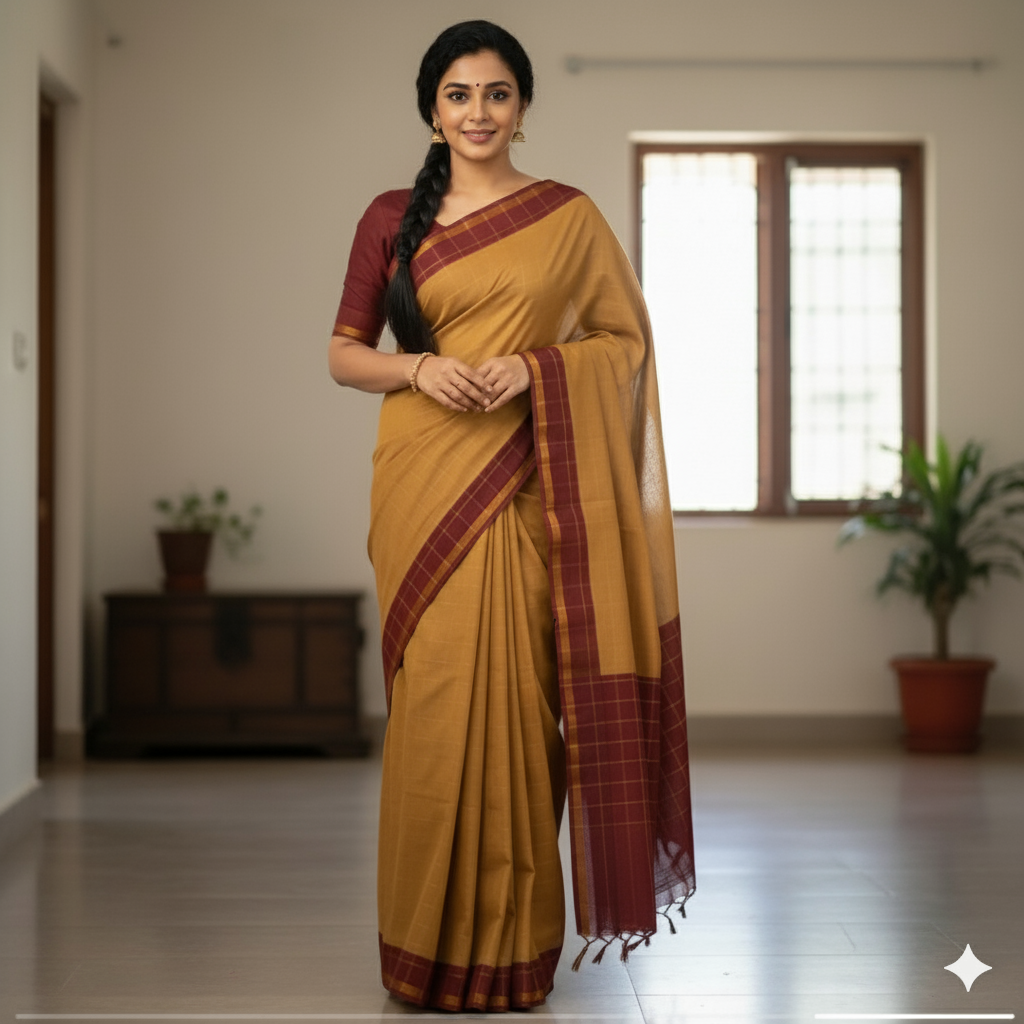 Checked Saree 100% cotton - Madurai Sungudi cotton