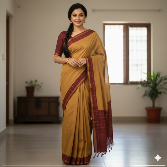 Checked Saree 100% cotton - Madurai Sungudi cotton