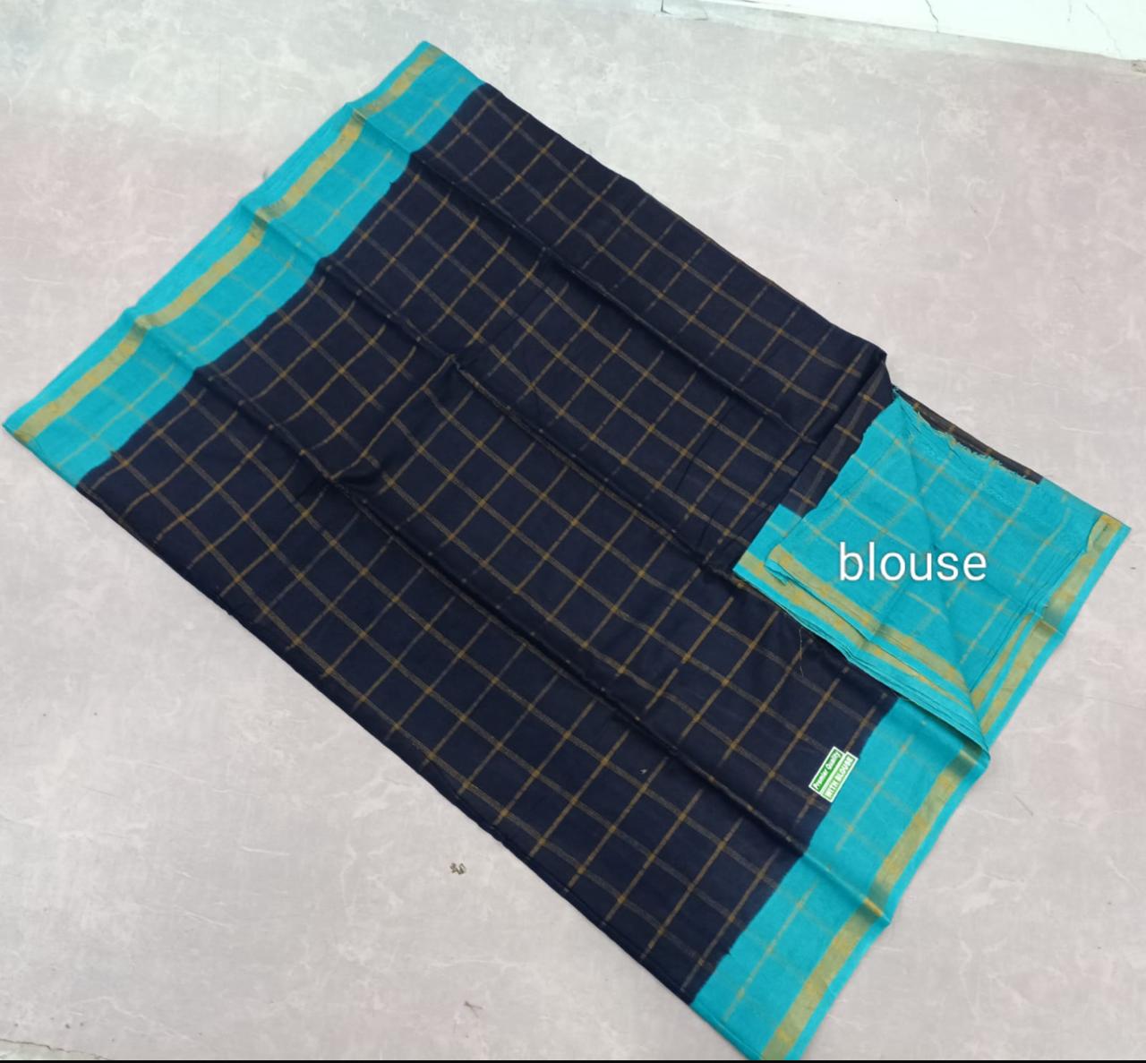 Checked Saree  100% cotton